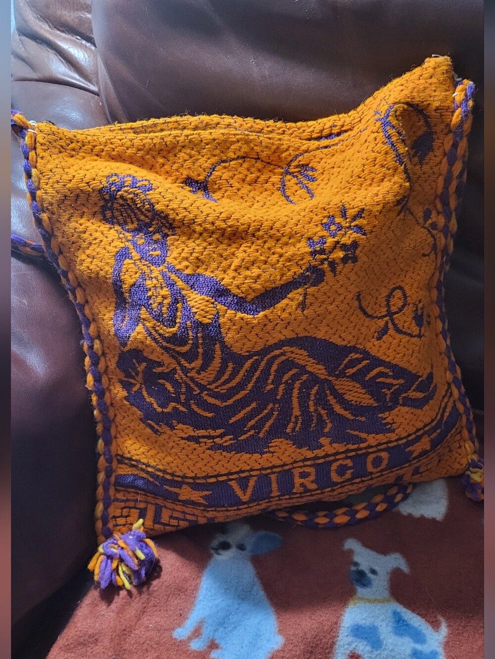 Vintage Greek Virgo Knit Crossbody Bag - Mustard and Purple
